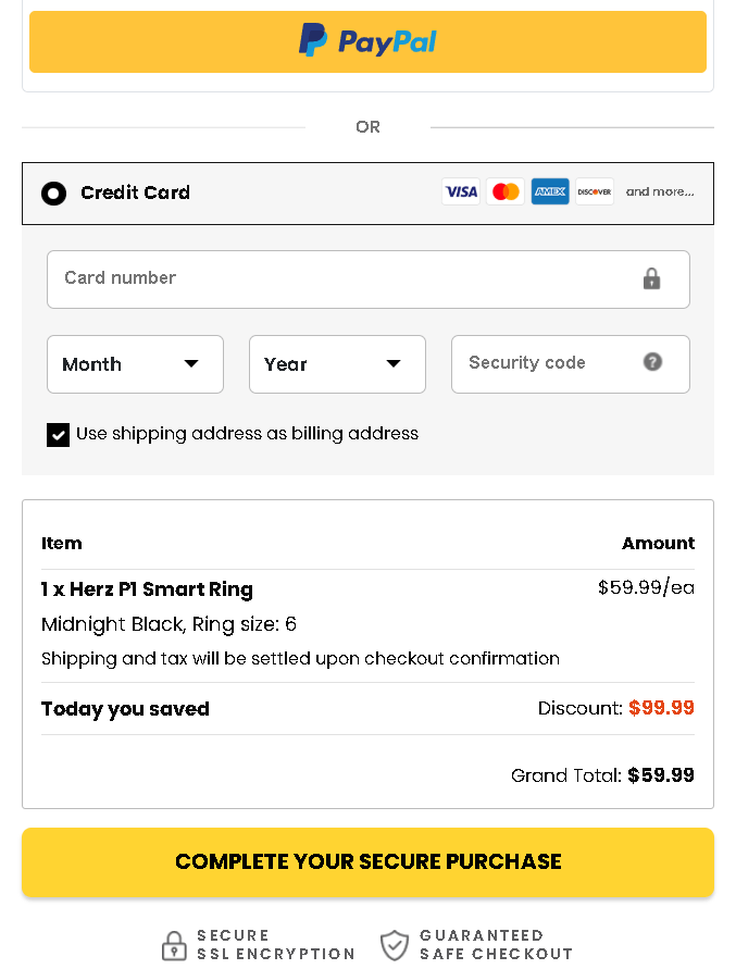 Checkout Page Herz P1 Smart Ring